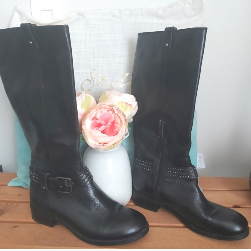 Jessica Simpson Black Studded Mid-Calf Heeled Boots